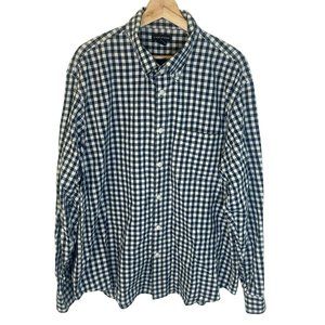 Lands End Gingham Plaid Long Sleeve Button Down Shirt Men XL Pocket Blue White
